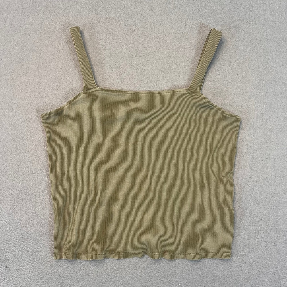 Express Women's XL Ribbed Square Neck Cropped Tank Olive Green Modal Top Casual